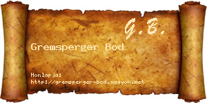 Gremsperger Bod névjegykártya